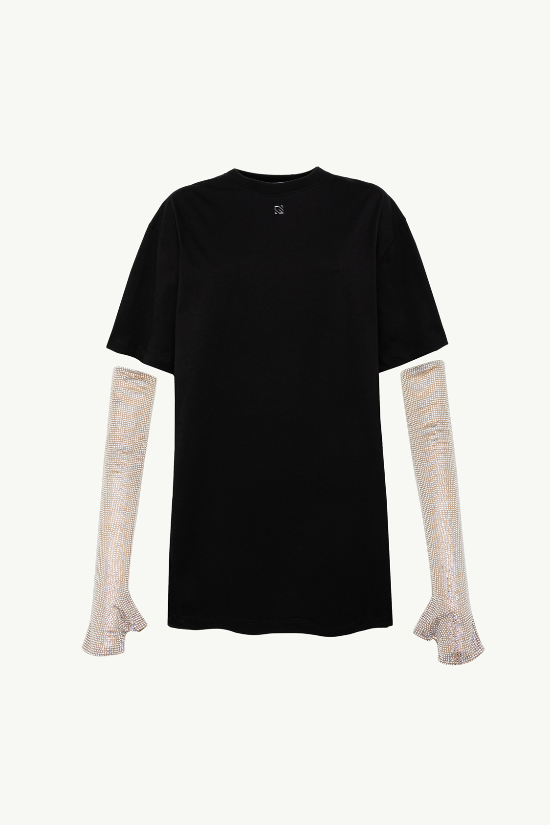 T-SHIRT DRESS IN JERSEY WITH RHINESTONE-COVERED GLOVES