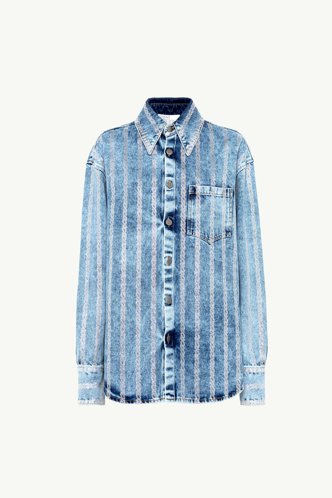 MARBLED DENIM SHIRT WITH CRYSTALS