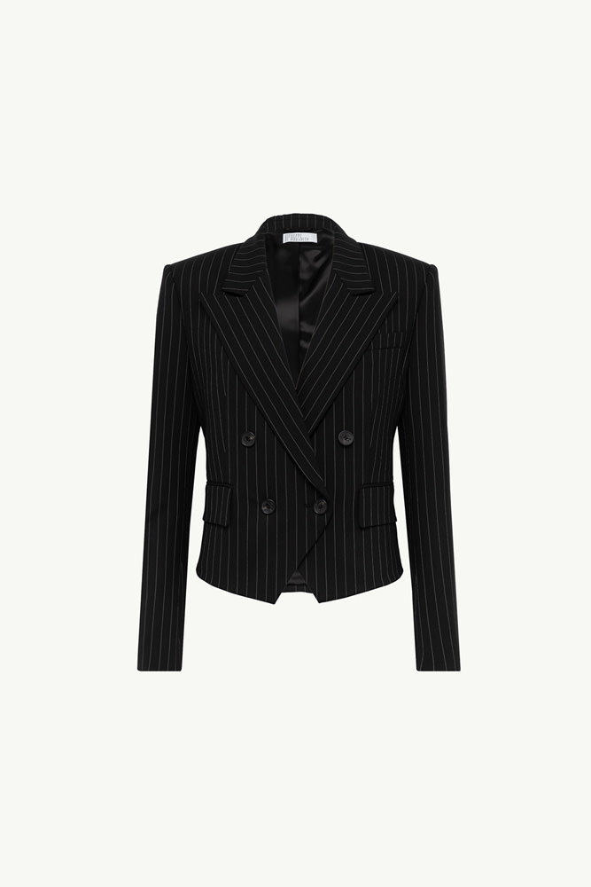 PINSTRIPED DOUBLE-BREASTED JACKET IN LIGHT WOOL
