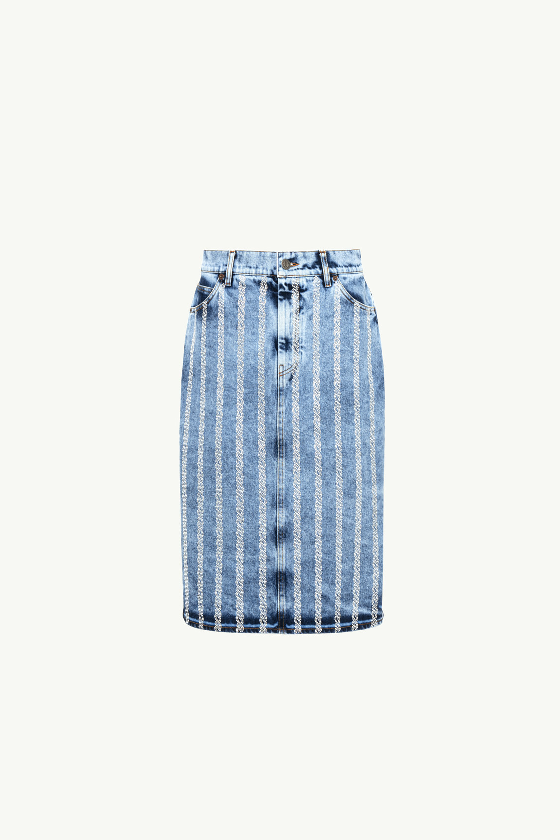 MARBLED DENIM SKIRT WITH CRYSTALS