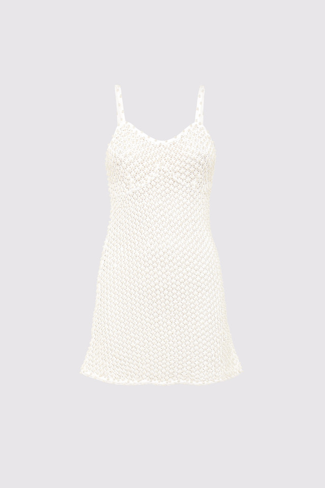 COTTON KNIT DRESS WITH BEADED DECORATIONS