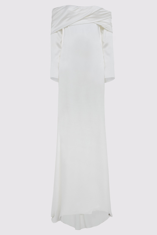 ABITO LUNGO SATIN CON SCOLLO OMERALE