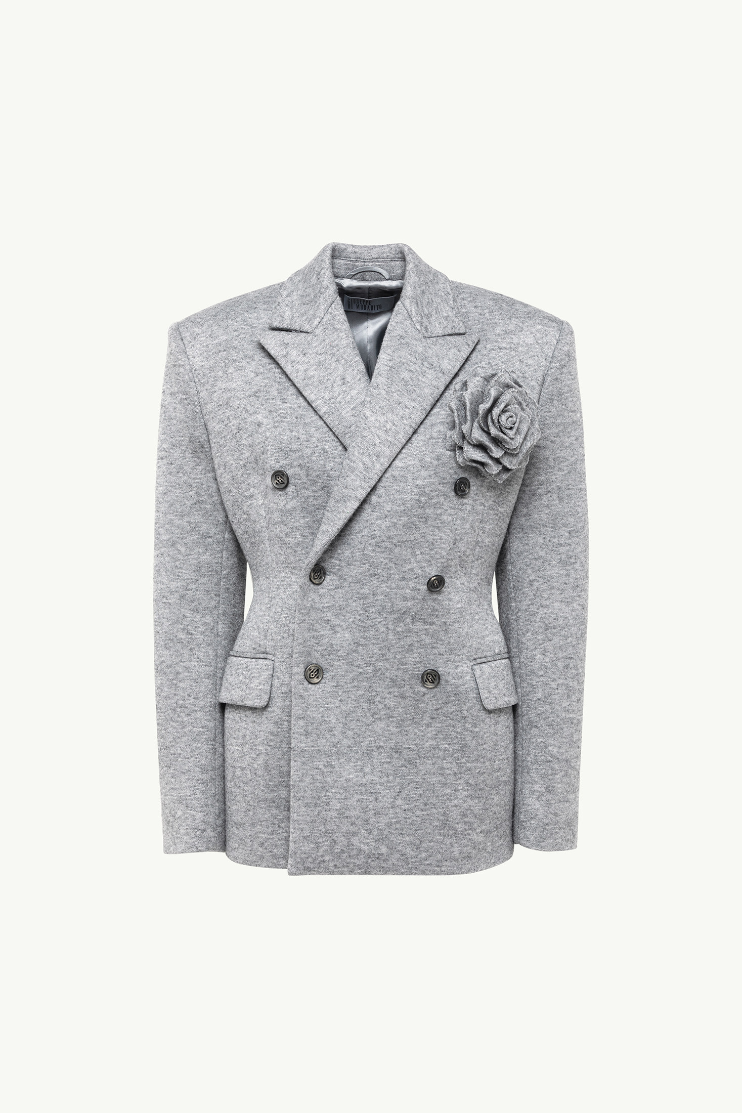 Double breasted Blazer（Gray）laubeblanc Double-breasted Blazer With Decorative Pin