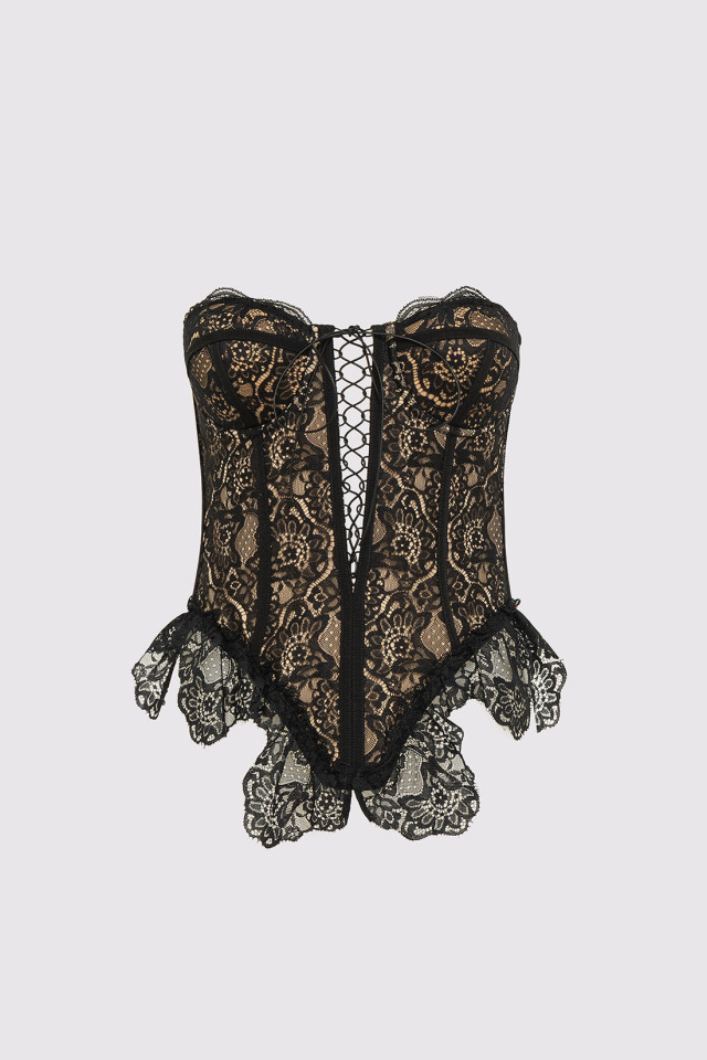 BUSTIER IN DECORATED LACE