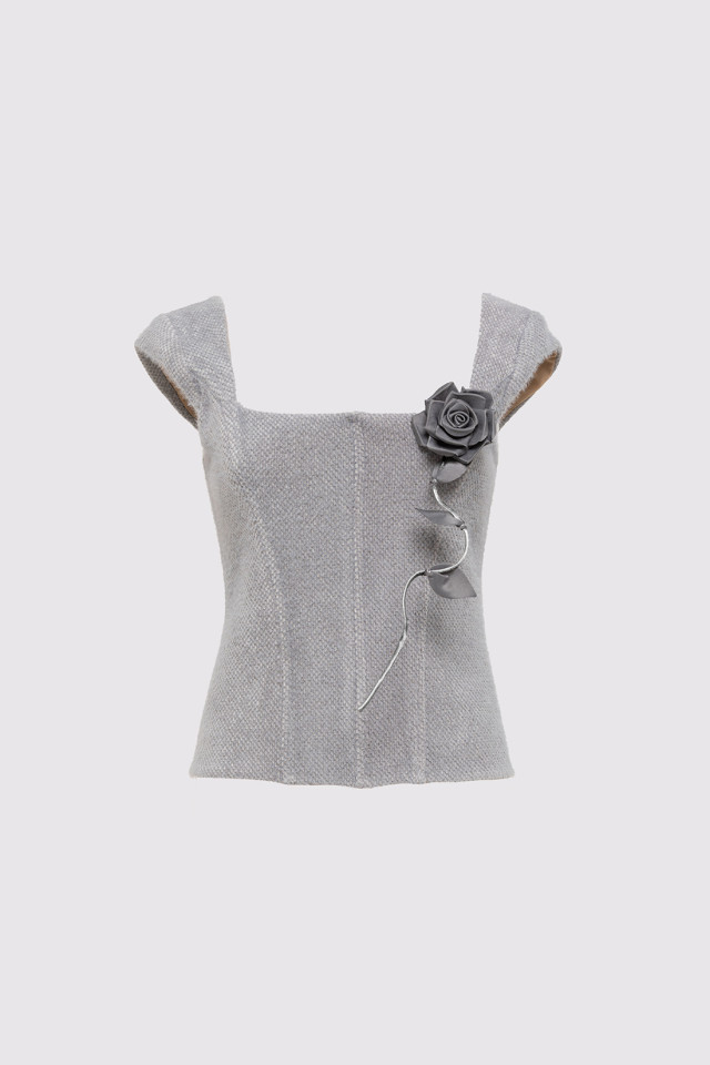 BUSTINO CON ROSA IN LANA BOUCLE'