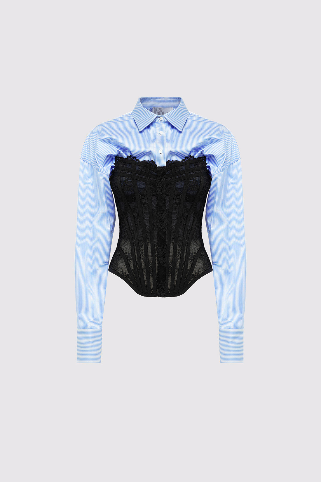 GIUSEPPE DI MORABITO: CAMICIA A RIGHE CON BUSTIER LINGERIE