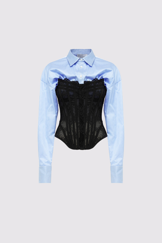 STRIPED SHIRT WITH A LINGERIE BUSTIER