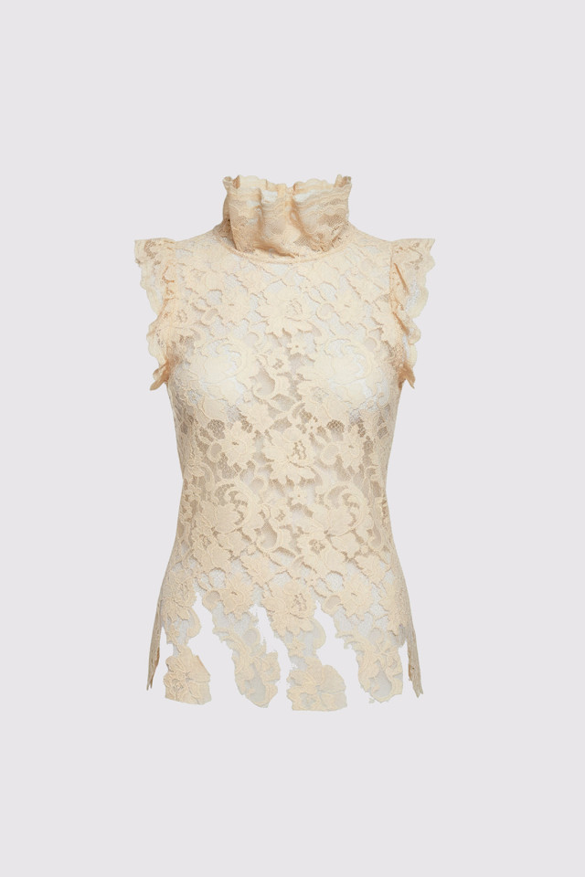 LACE TANK TOP WITH SCULPTED NECKLINE