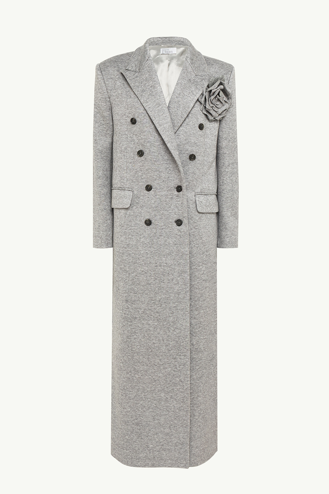 GIUSEPPE DI MORABITO: DOUBLE-BREASTED COAT WITH DECORATIVE PIN