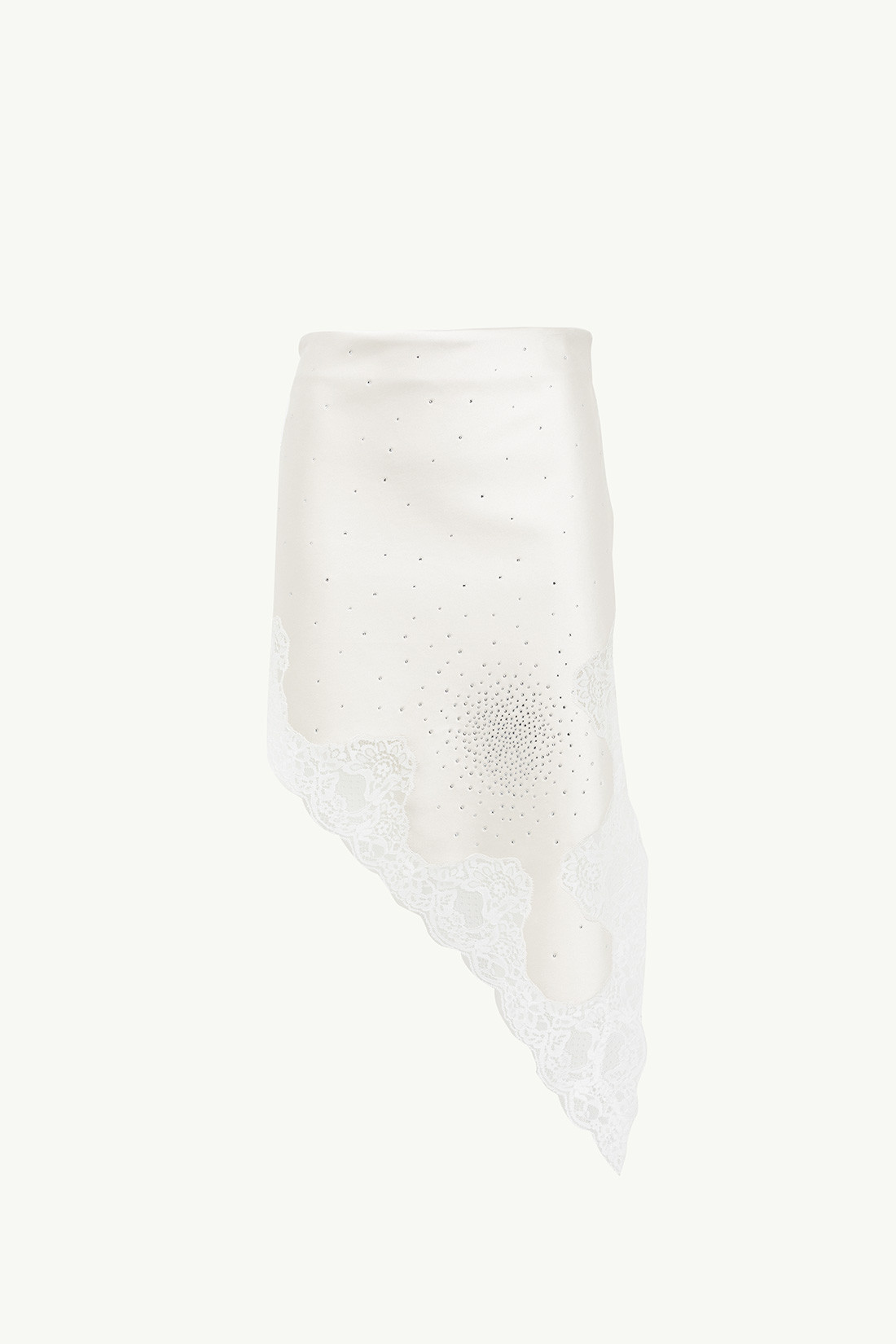 Asymmetrical Satin Skirt With Crystal And Lace Detail