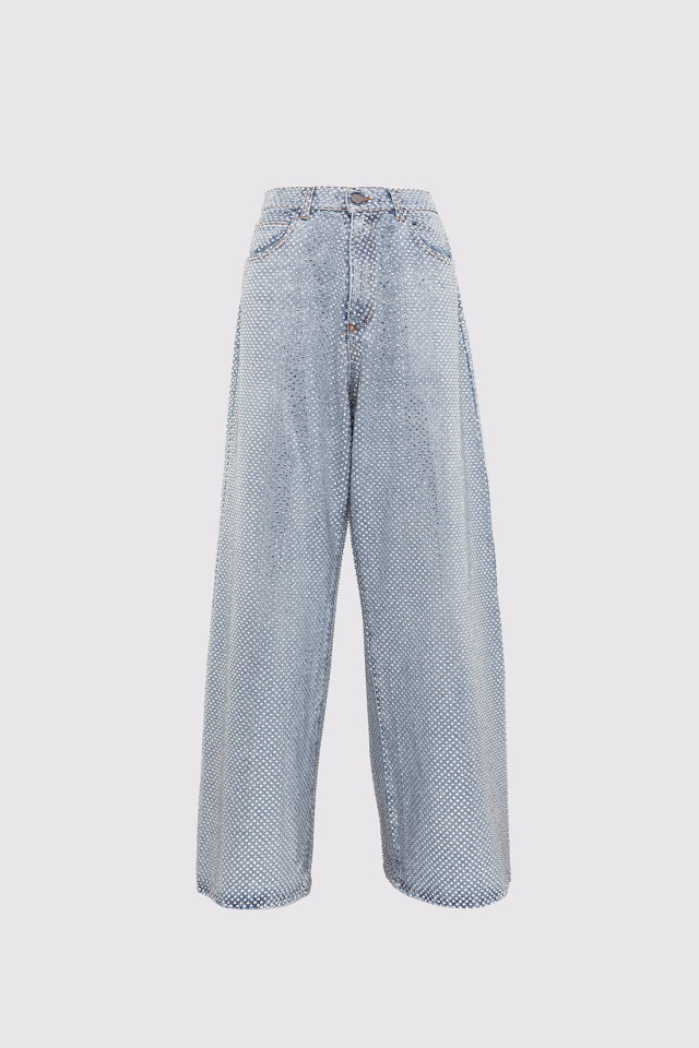 JEANS CINQUE TASCHE A VITA BASSA CON CRISTALLI ALL OVER