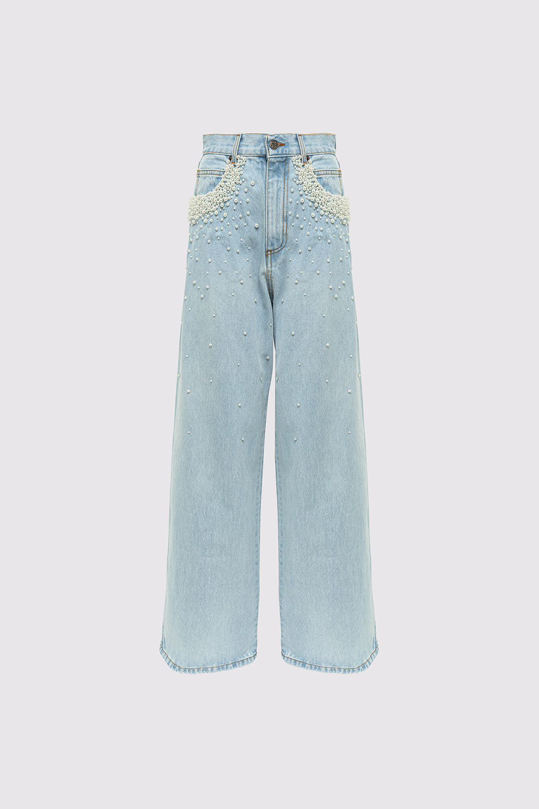 GIUSEPPE DI MORABITO: FIVE POCKET JEANS WITH PEARL DECORATIONS
