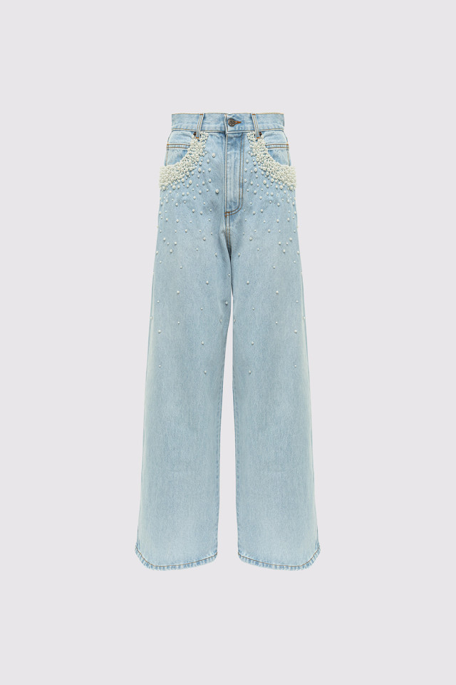 FIVE POCKET JEANS WITH PEARL DECORATIONS