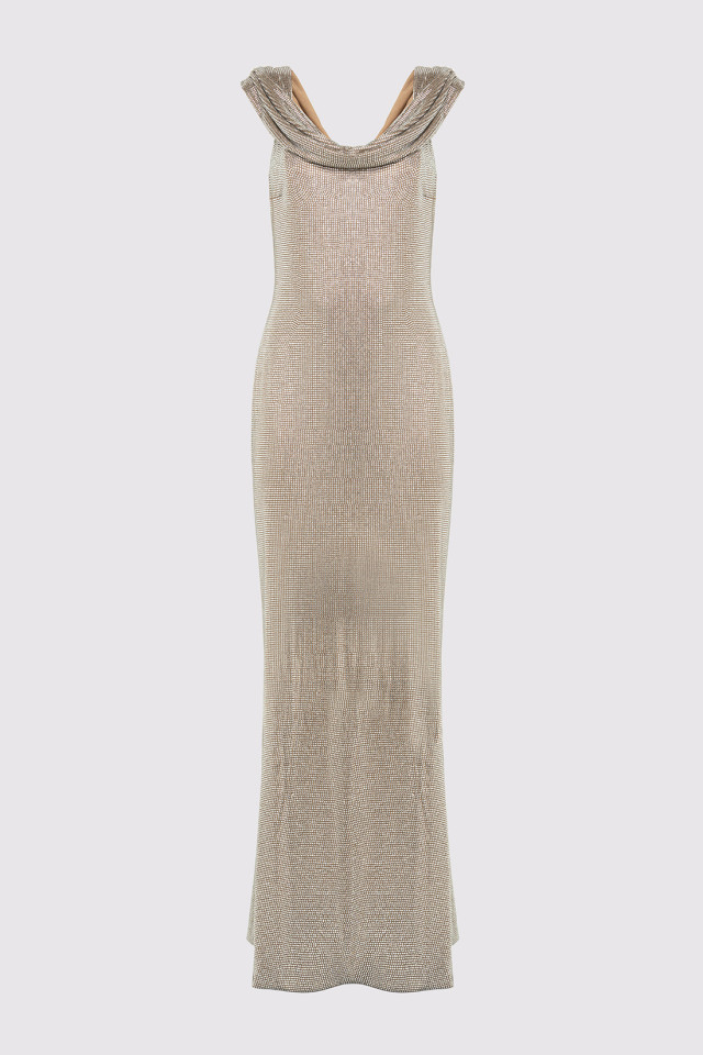 LONG DRESS STUDDED WITH CRYSTALS