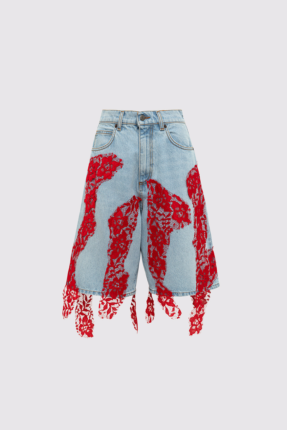 GIUSEPPE DI MORABITO: MAXI BERMUDA SHORTS WITH LACE DECORATIONS