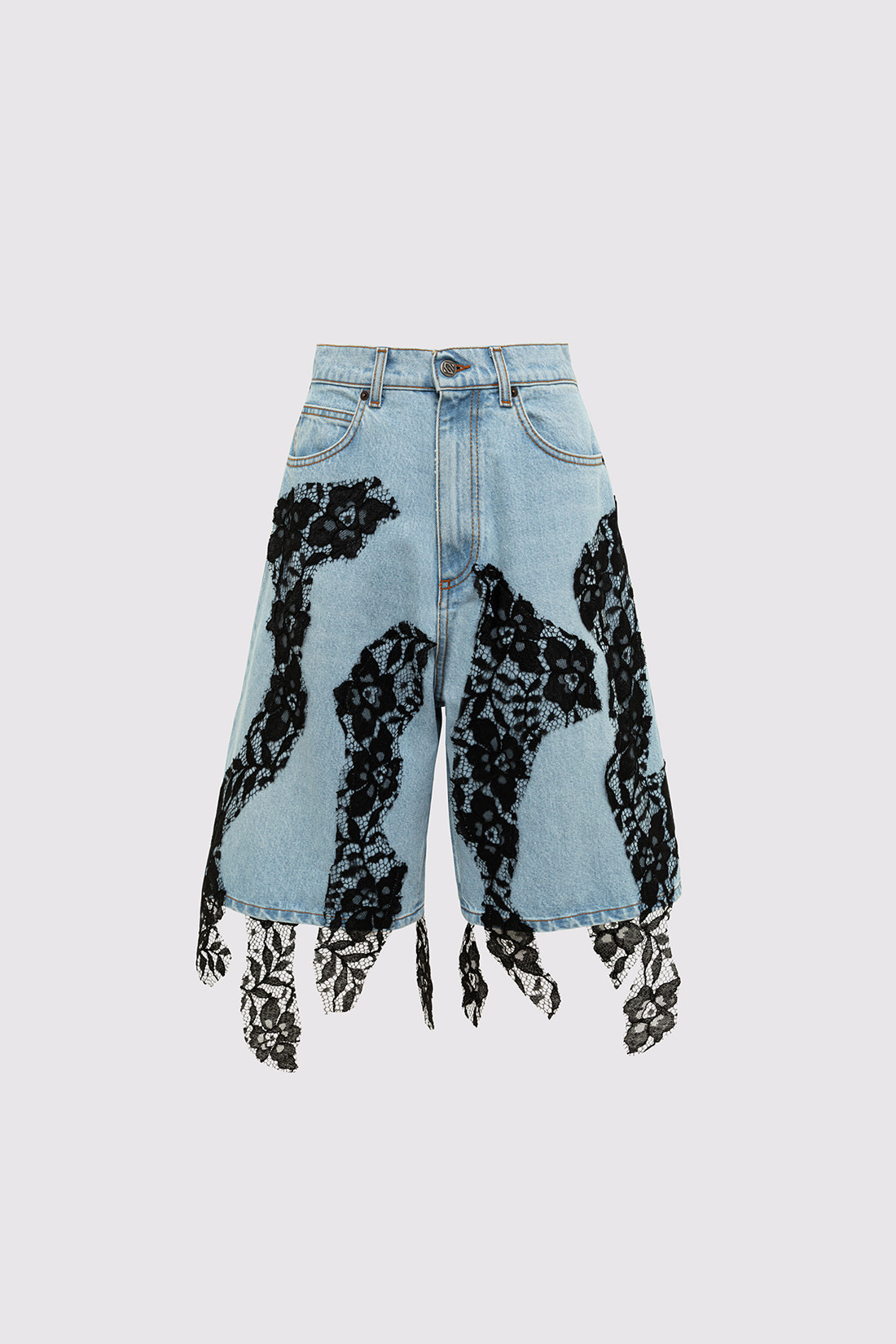 GIUSEPPE DI MORABITO: MAXI BERMUDA SHORTS WITH LACE DECORATIONS