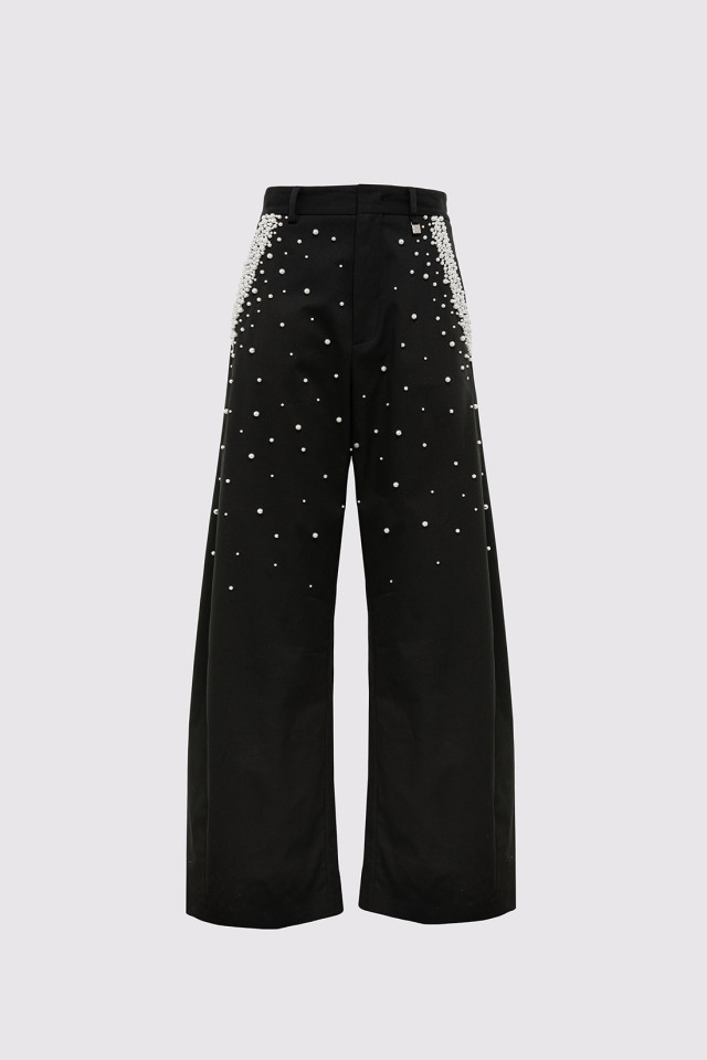 COTTON PANTS WITH PEARL DECORATIONS