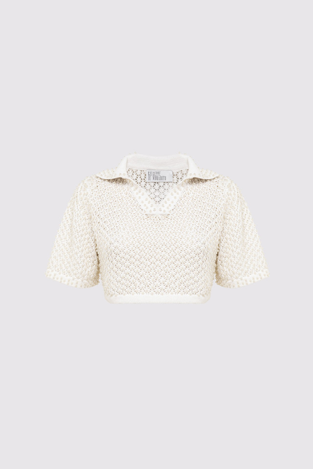 KNIT POLO SHIRT WITH BEADED DECORATIONS