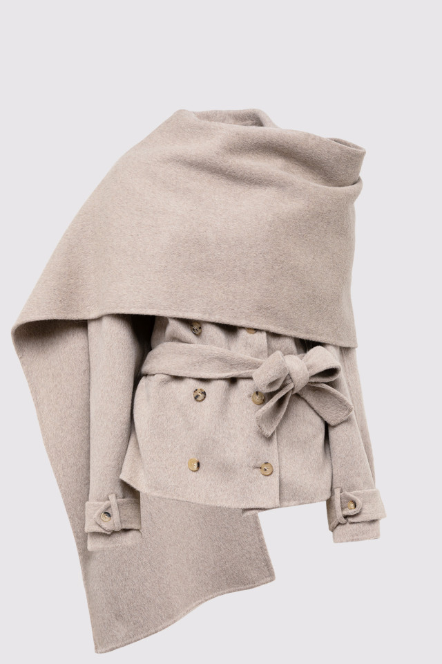 CROPPED TRENCH COAT IN WOOL