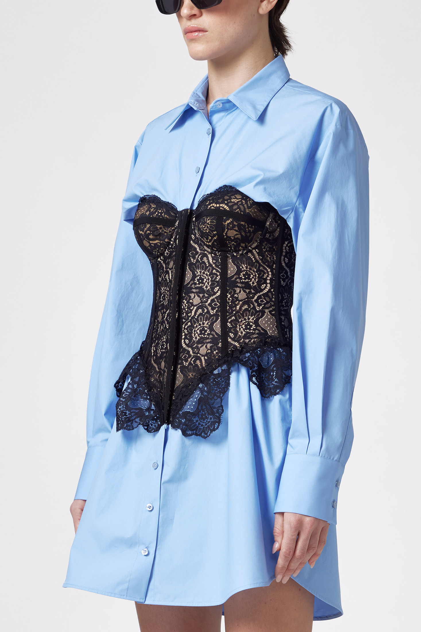 shirt dress with corset top Happy Hour Corset Shirt Dress - Black