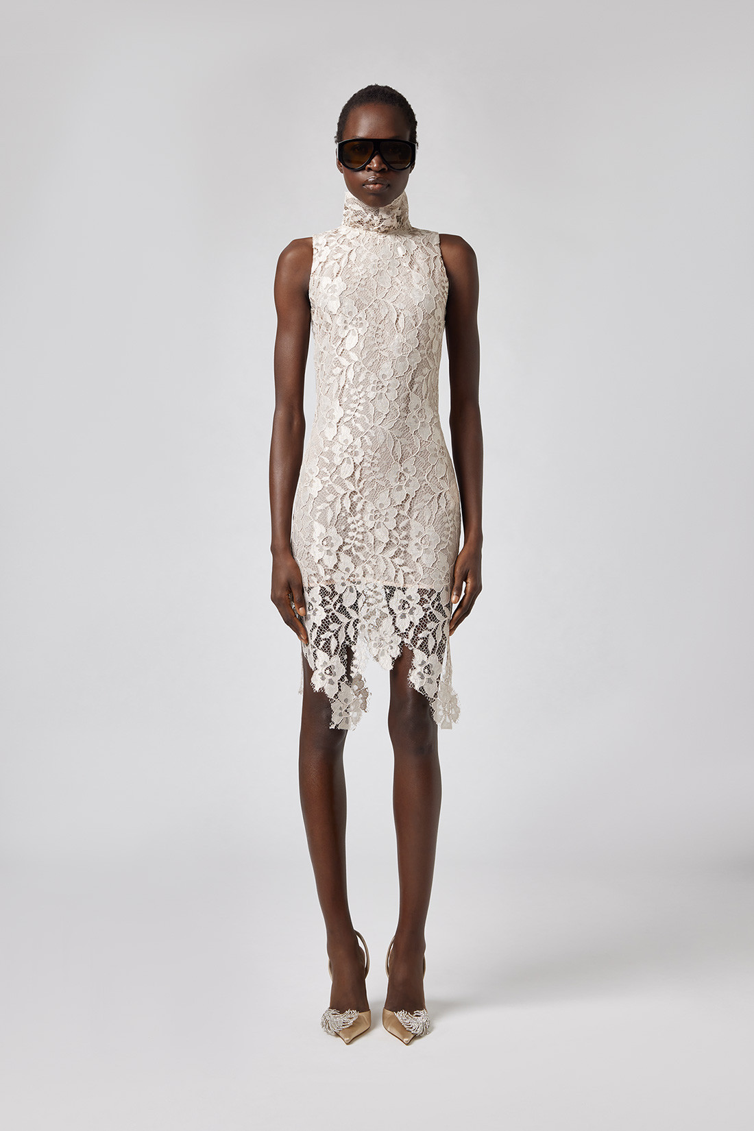 GIUSEPPE DI MORABITO: LACE DRESS WITH SCULPTED NECKLINE