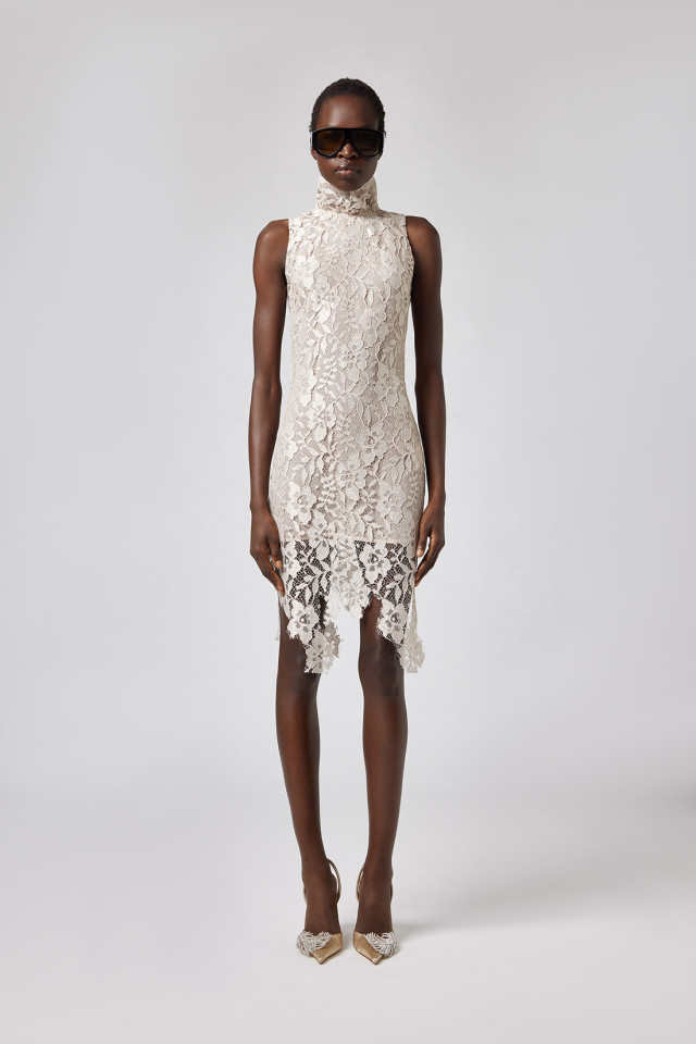LACE DRESS WITH SCULPTED NECKLINE