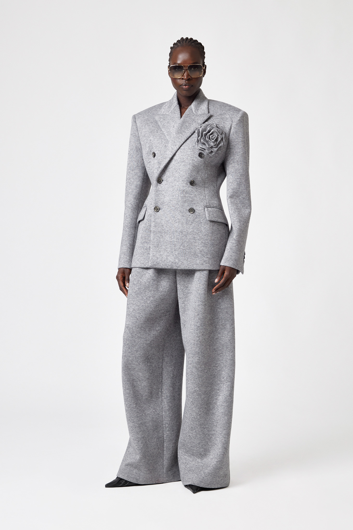 Double-breasted Blazer With Decorative Pin