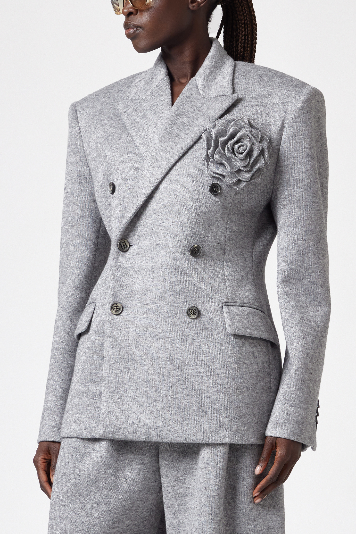 Double-breasted Blazer With Decorative Pin