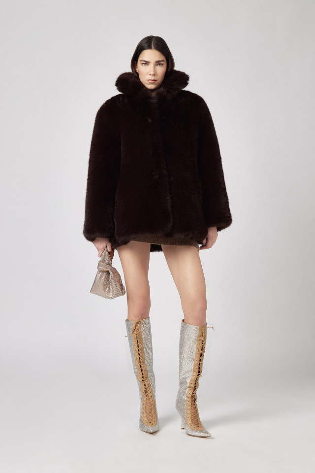 CROPPED BOMBER JACKET IN FAUX FUR