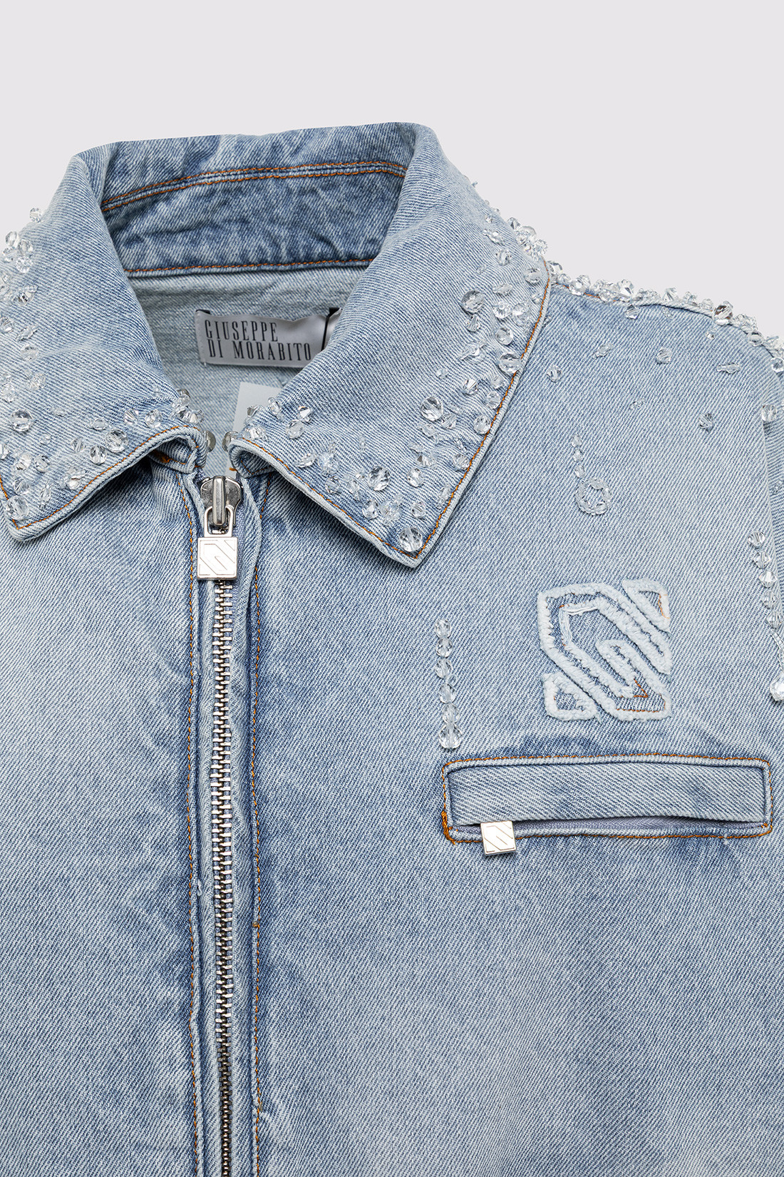 GIUSEPPE DI MORABITO: BOMBER IN DENIM CON APPLICAZIONI A GOCCIA