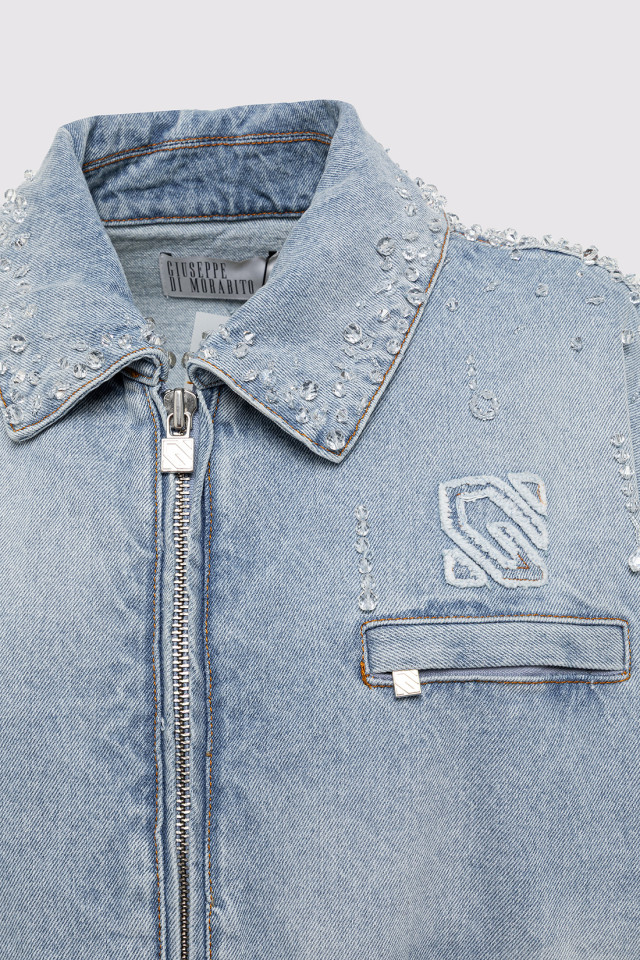 BOMBER IN DENIM CON APPLICAZIONI A GOCCIA