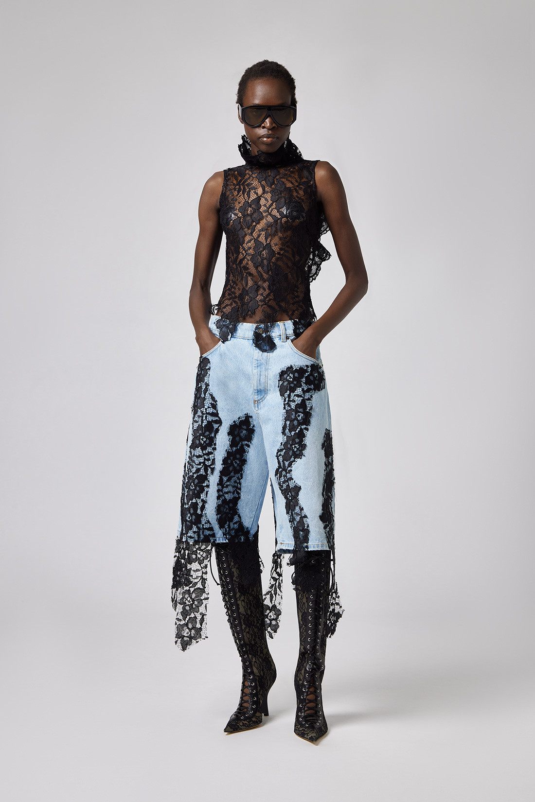 GIUSEPPE DI MORABITO: LACE TANK TOP WITH SCULPTED NECKLINE