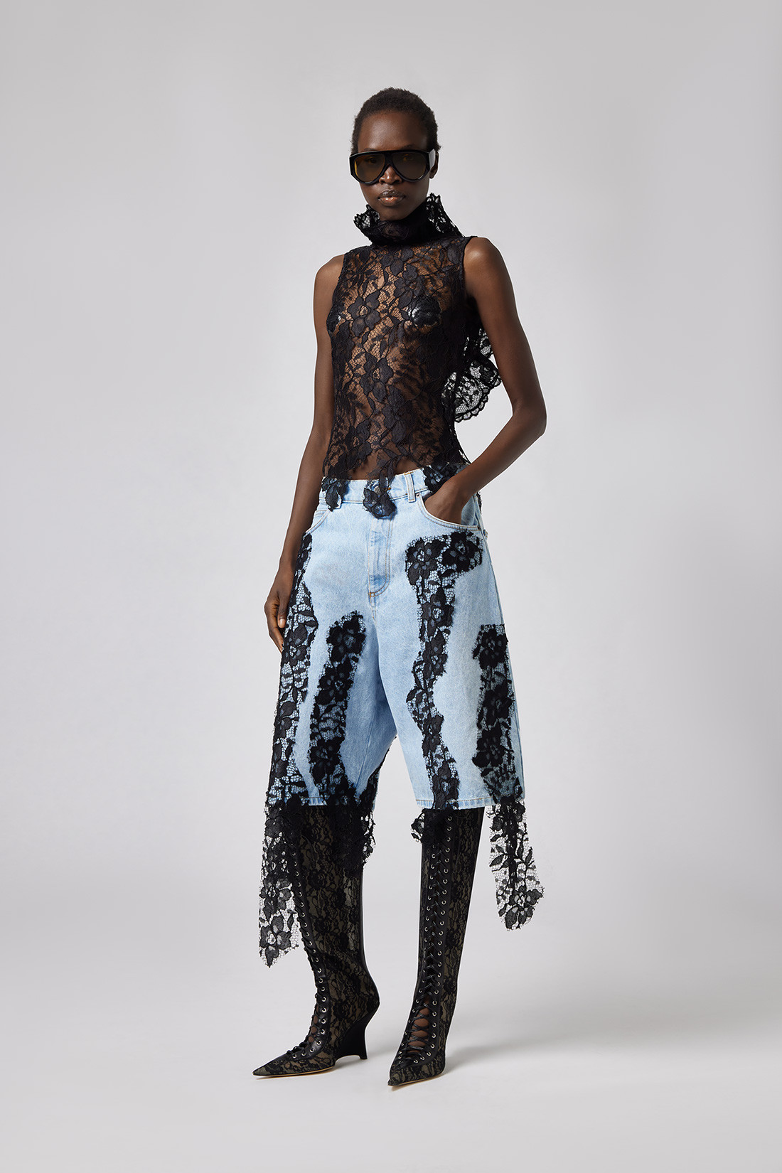 GIUSEPPE DI MORABITO: LACE TANK TOP WITH SCULPTED NECKLINE