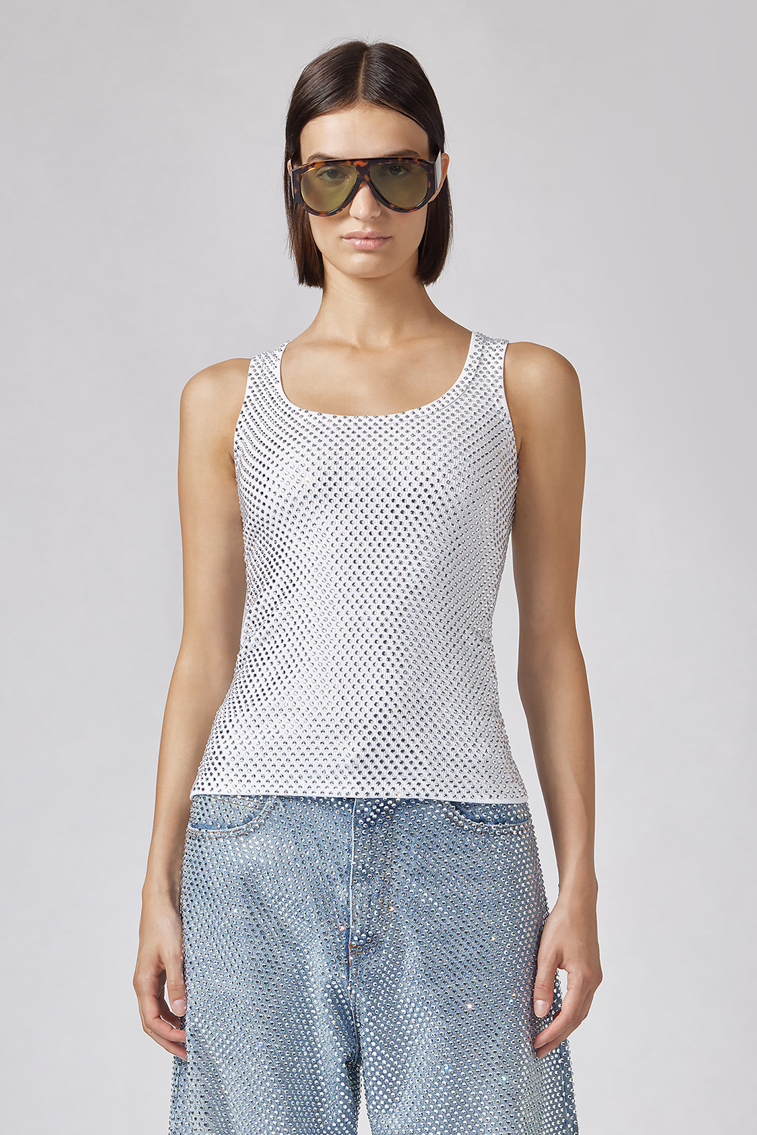 GIUSEPPE DI MORABITO: CANOTTIERA IN COTONE CON DECORAZIONE STRASS