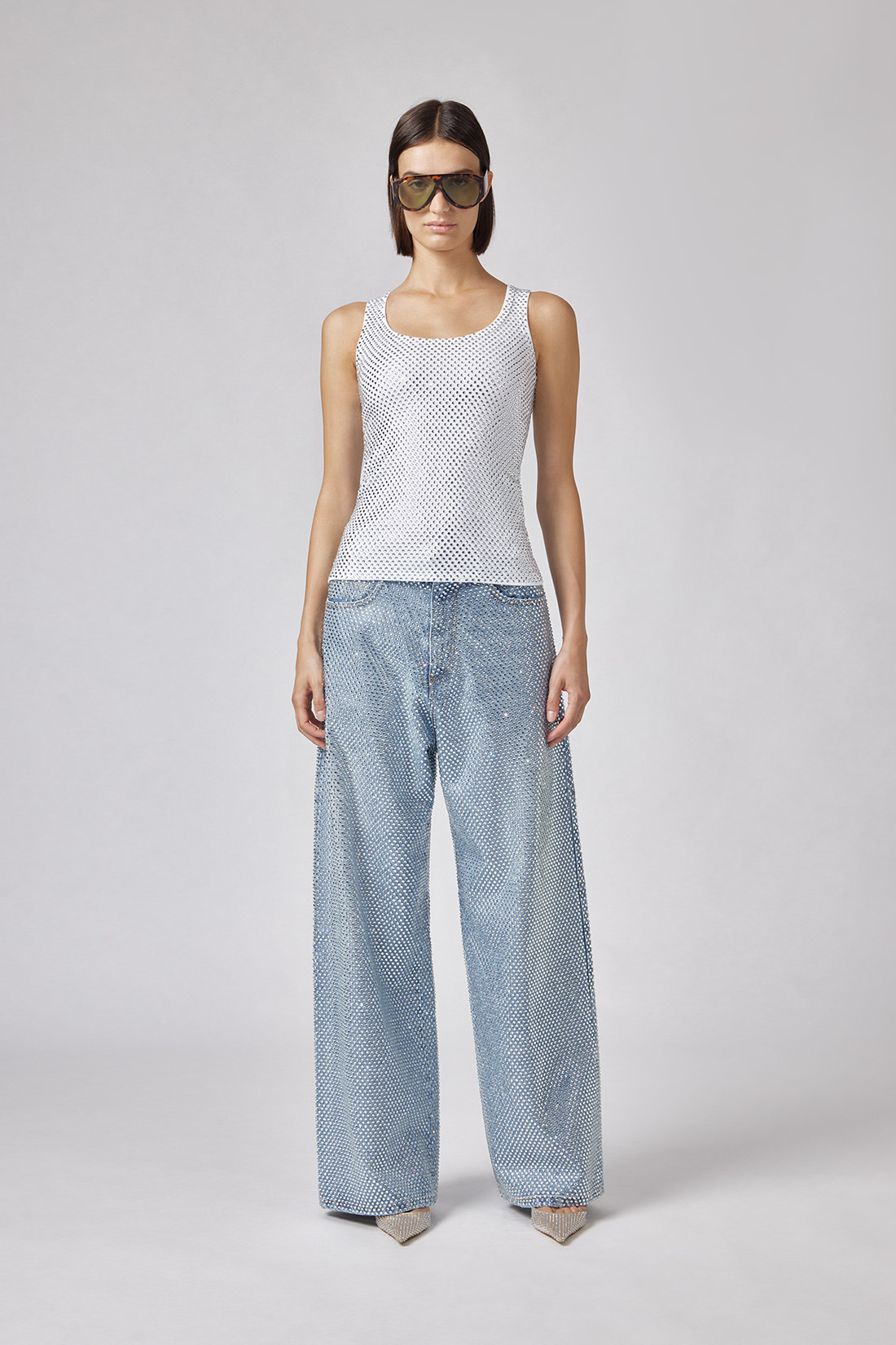 GIUSEPPE DI MORABITO: CANOTTIERA IN COTONE CON DECORAZIONE STRASS