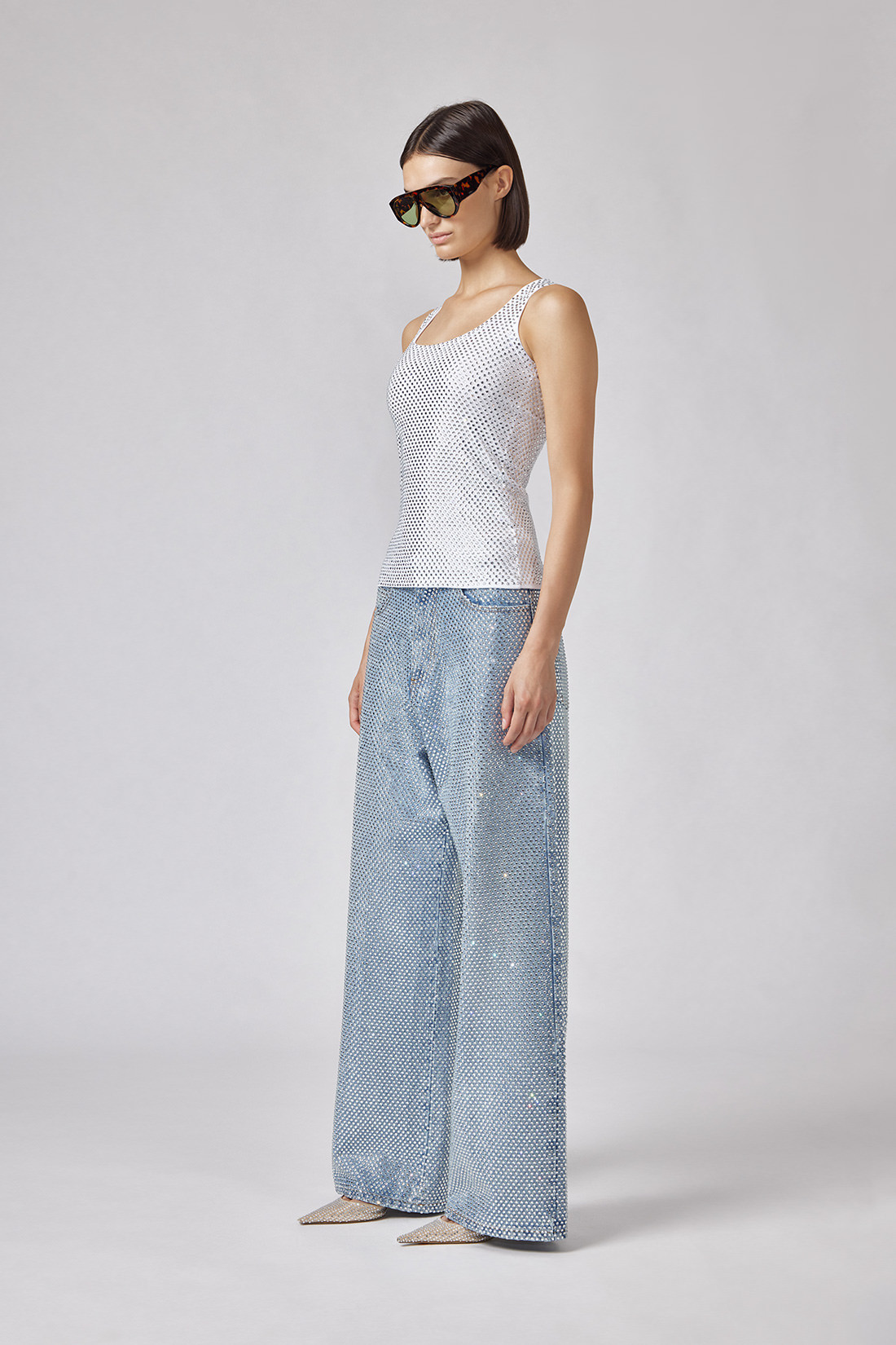 GIUSEPPE DI MORABITO: CANOTTIERA IN COTONE CON DECORAZIONE STRASS