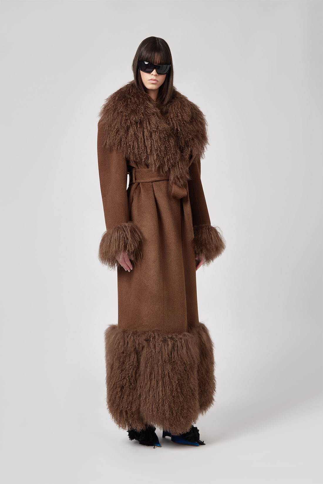 GIUSEPPE DI MORABITO: COAT IN WOOL FELT WITH MONGOLIA FUR
