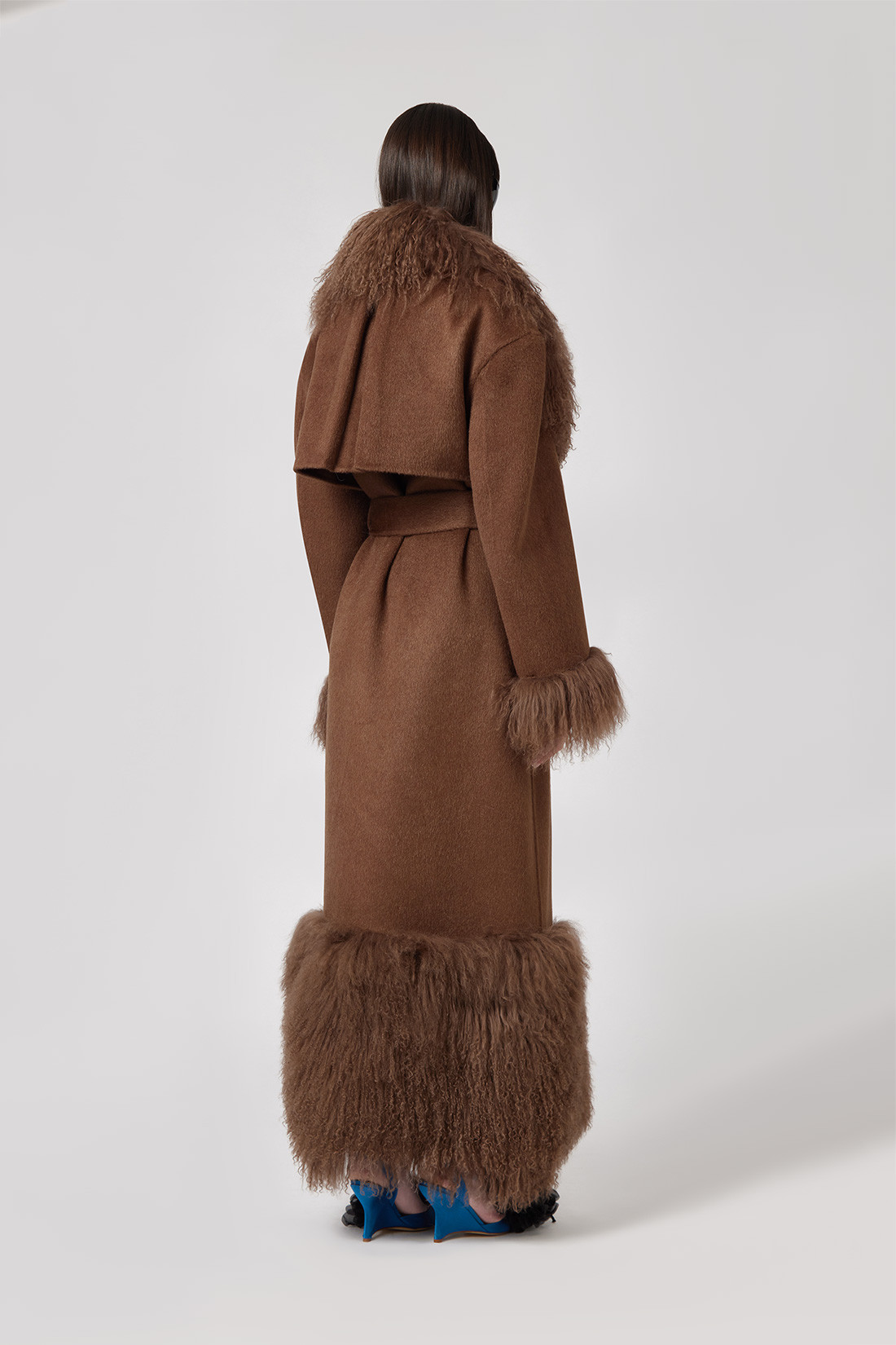 GIUSEPPE DI MORABITO: COAT IN WOOL FELT WITH MONGOLIA FUR