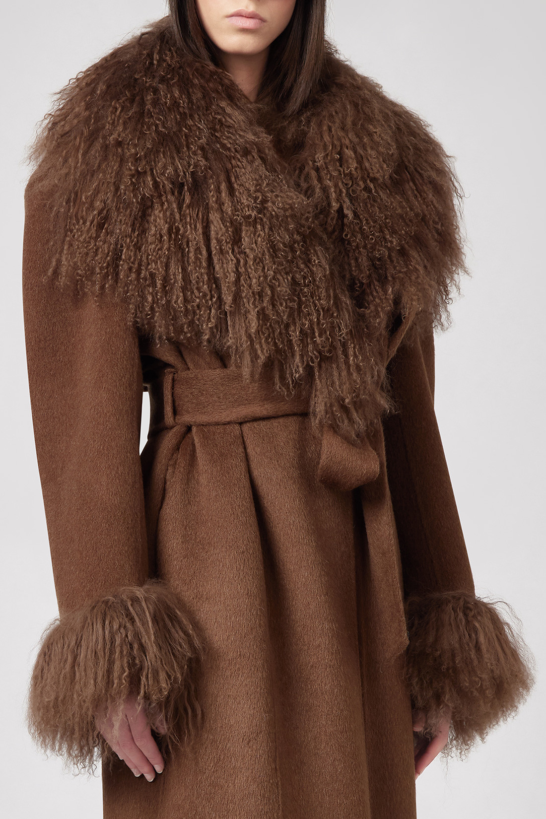 GIUSEPPE DI MORABITO: COAT IN WOOL FELT WITH MONGOLIA FUR