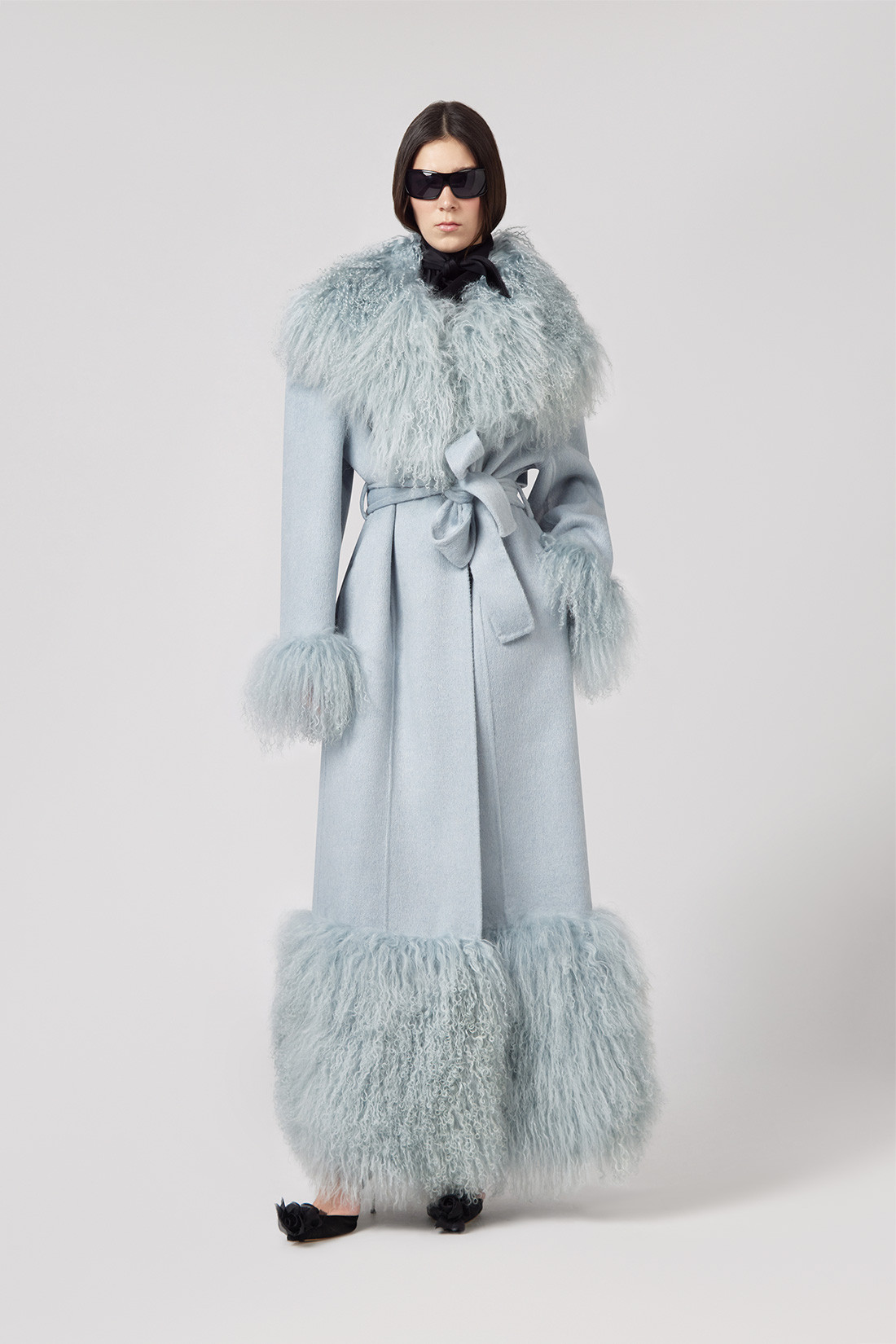 GIUSEPPE DI MORABITO: COAT IN WOOL FELT WITH MONGOLIA FUR