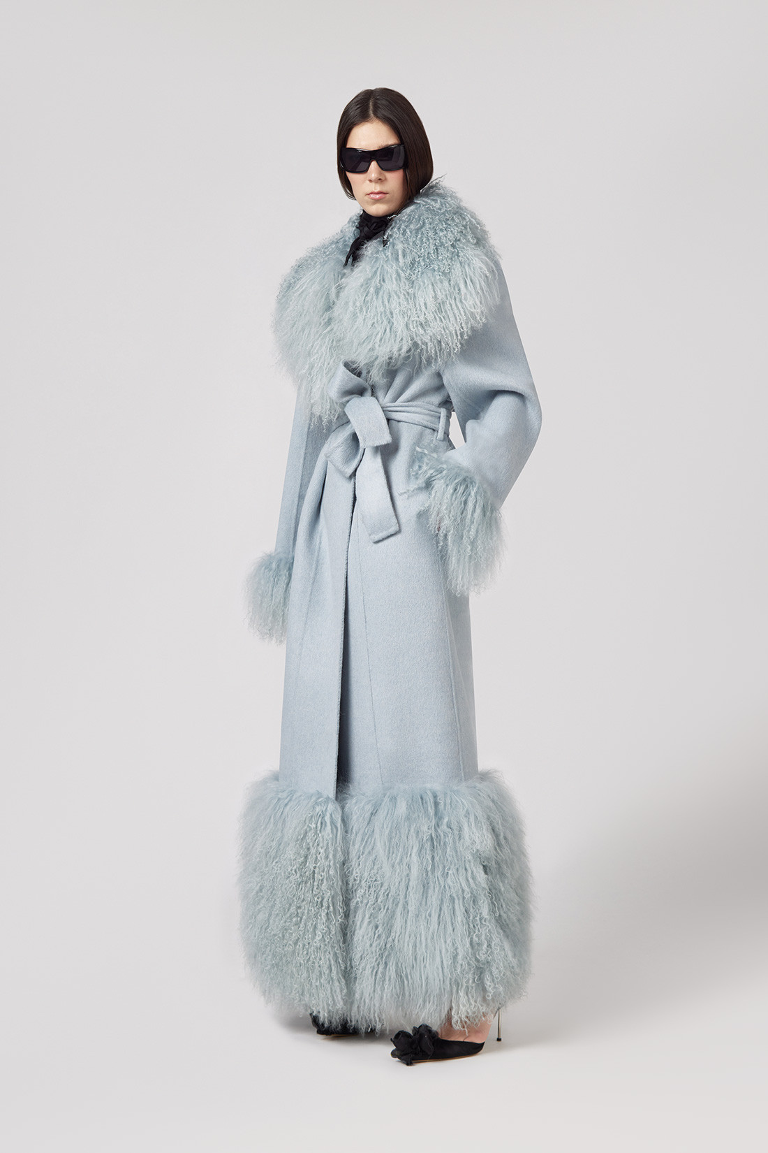 GIUSEPPE DI MORABITO: COAT IN WOOL FELT WITH MONGOLIA FUR