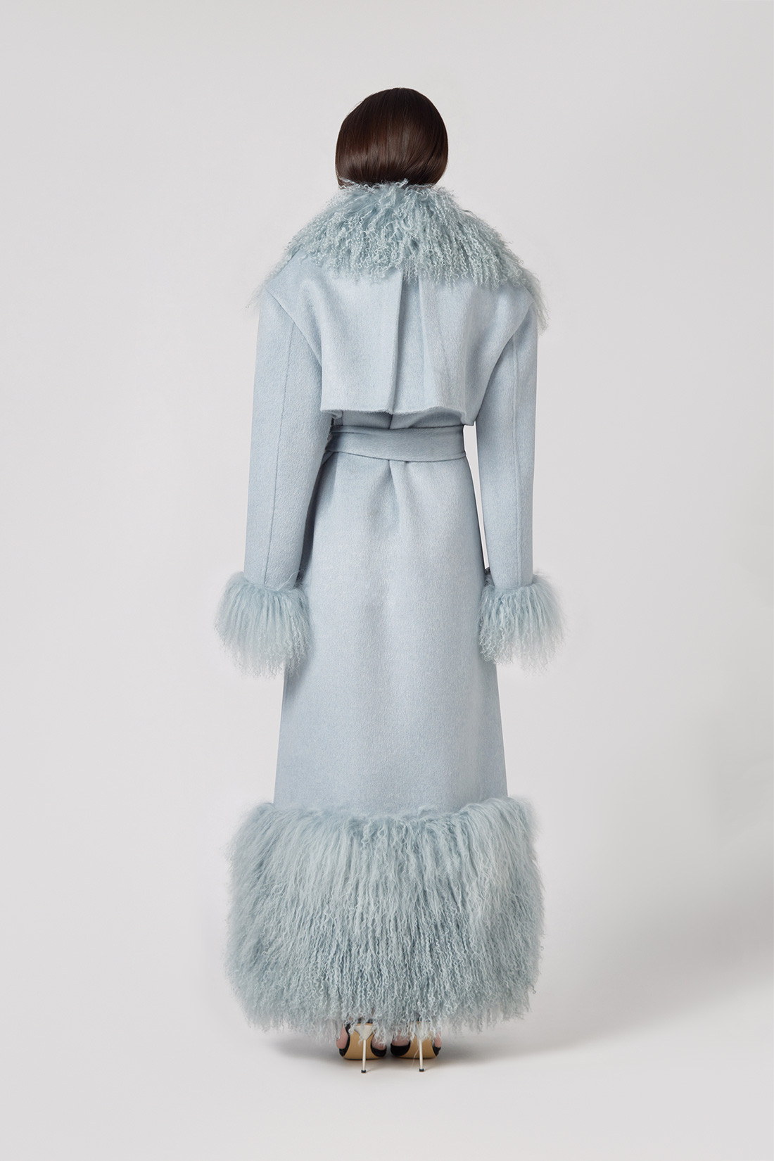 GIUSEPPE DI MORABITO: COAT IN WOOL FELT WITH MONGOLIA FUR