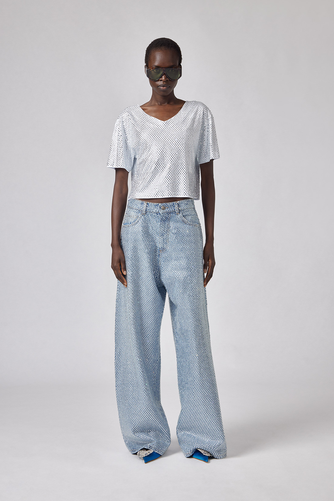 GIUSEPPE DI MORABITO: JEANS CINQUE TASCHE A VITA BASSA CON CRISTALLI ALL OVER