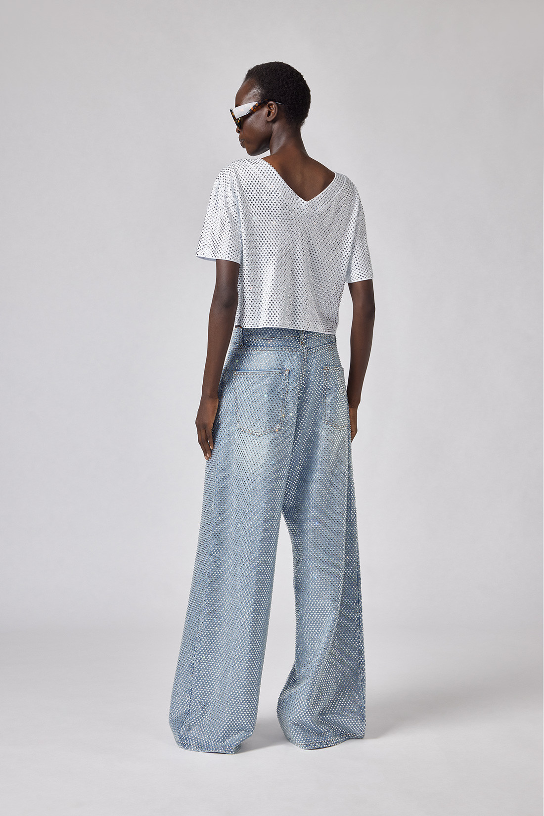 GIUSEPPE DI MORABITO: JEANS CINQUE TASCHE A VITA BASSA CON CRISTALLI ALL OVER