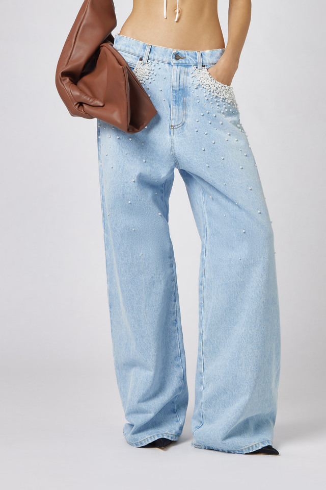 FIVE POCKET JEANS WITH PEARL DECORATIONS