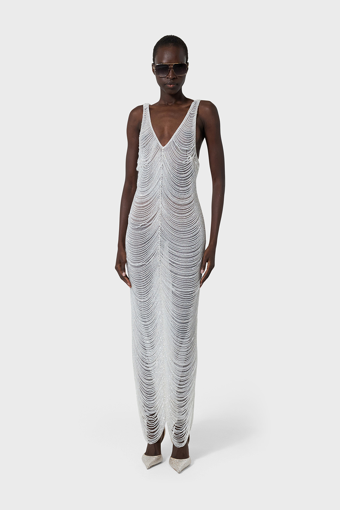 GIUSEPPE DI MORABITO: LONG DRESS IN CRISTALLI PENDENTI