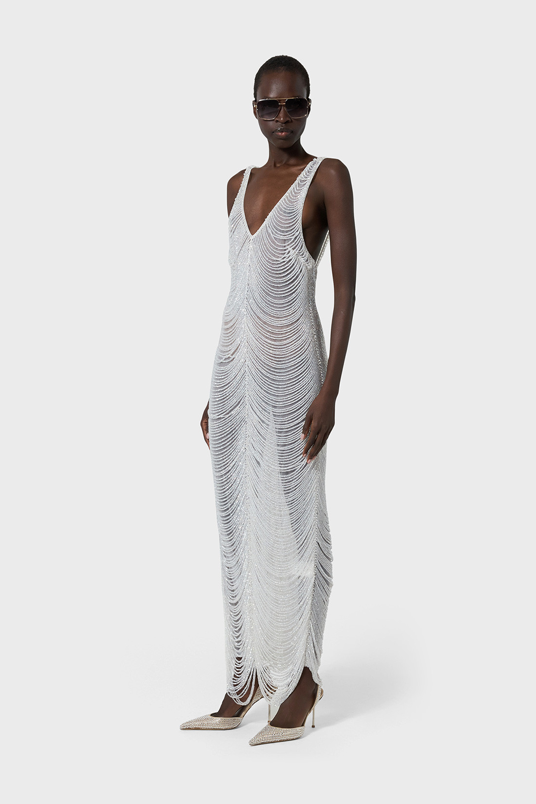 GIUSEPPE DI MORABITO: LONG DRESS IN CRISTALLI PENDENTI