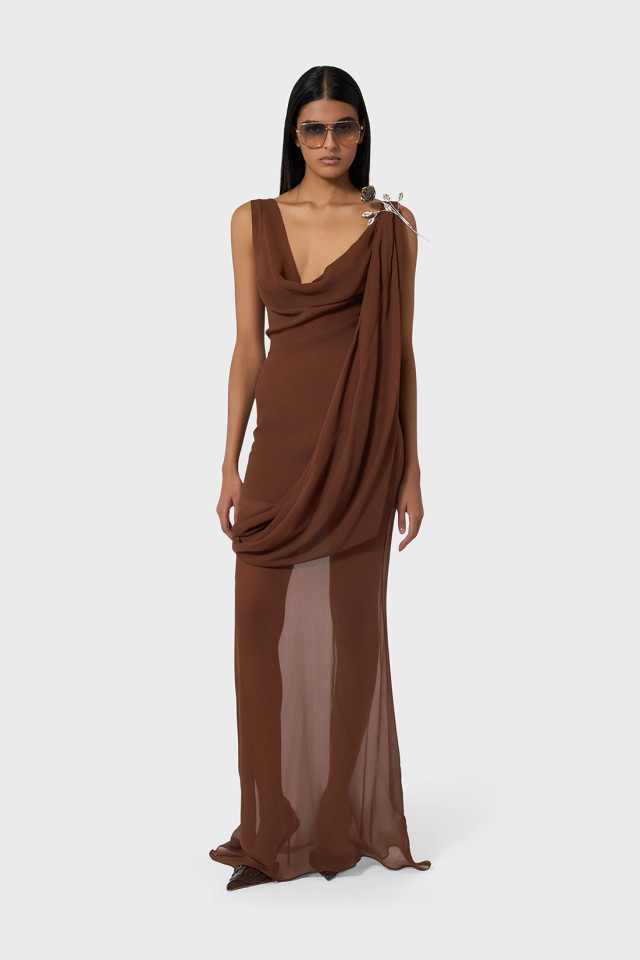 LONG SEMI-SHEER DRESS WITH PENCES