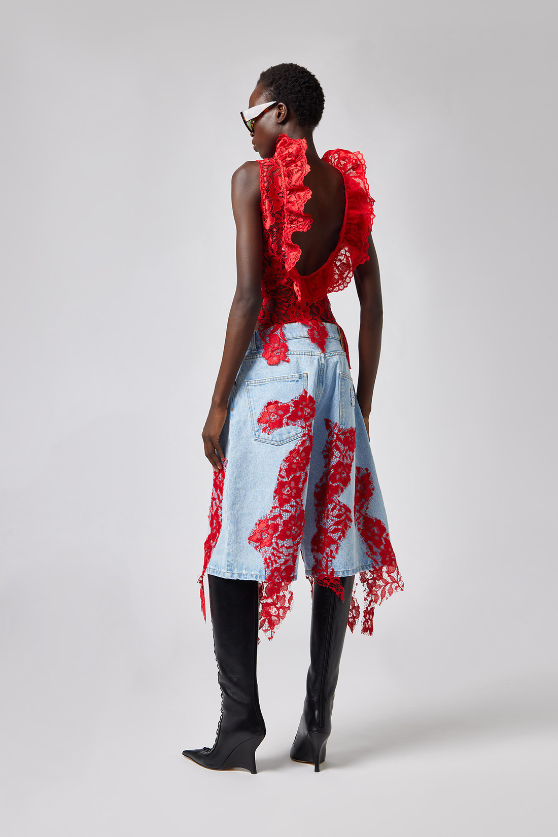 GIUSEPPE DI MORABITO: MAXI BERMUDA SHORTS WITH LACE DECORATIONS
