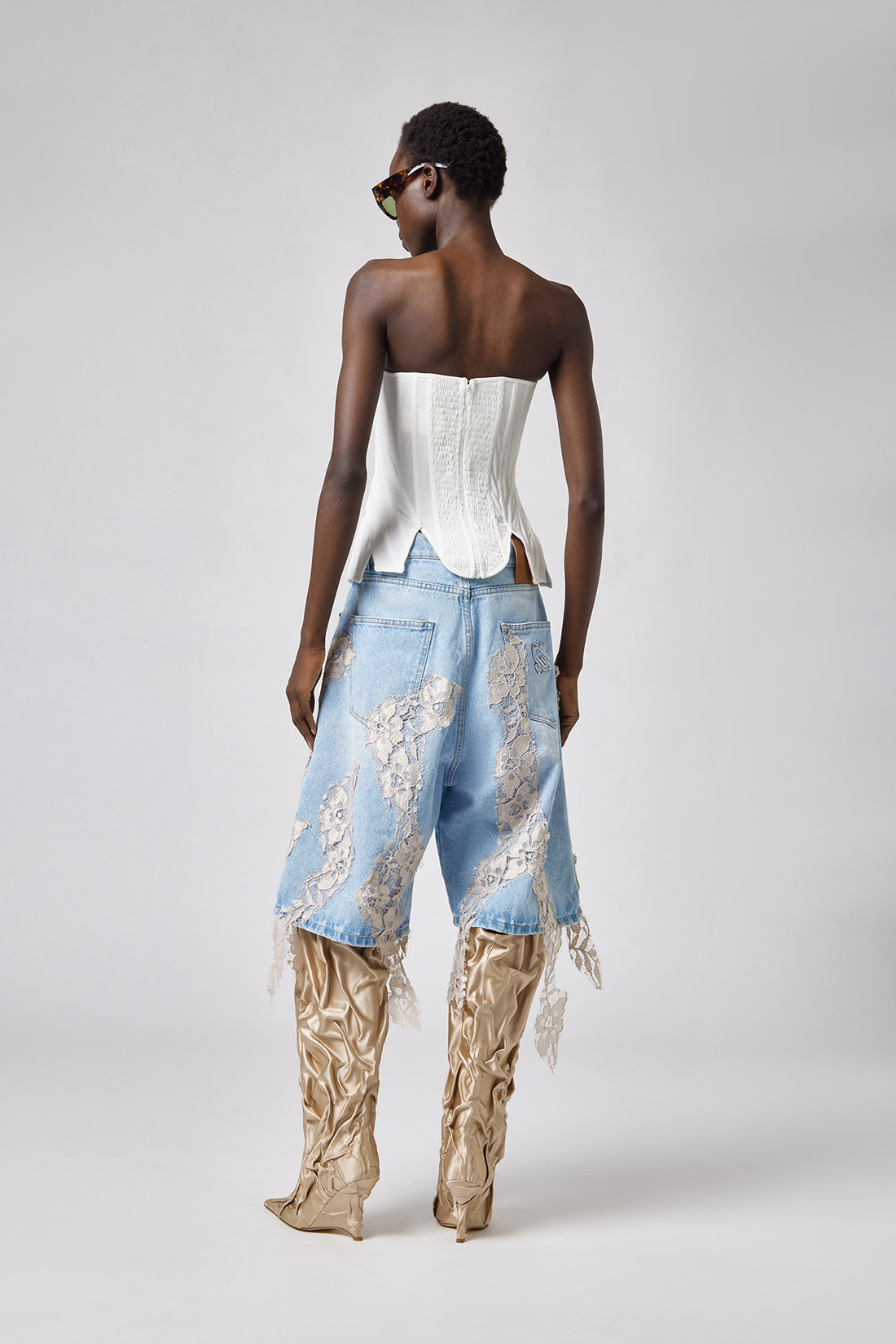 GIUSEPPE DI MORABITO: MAXI BERMUDA SHORTS WITH LACE DECORATIONS